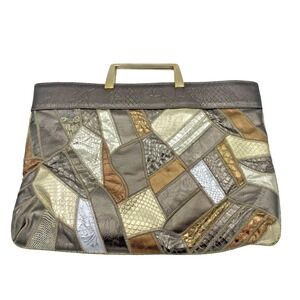 Vtg Bags by Varon Hand Bag Multicolor Metallic Patchwork Snake Skin Clutch Purse